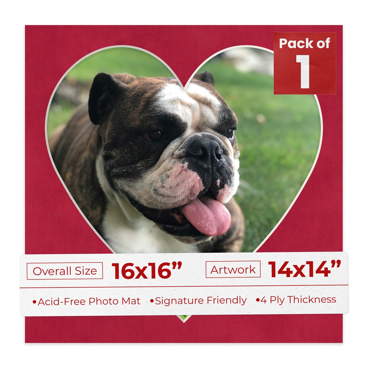 Red Suede Mat Board for 16x16 Frames - Heart Opening for 14x14 Photos